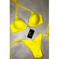Желтый женский купальник пуш ап 3D бразилиана на завязках Анжелика